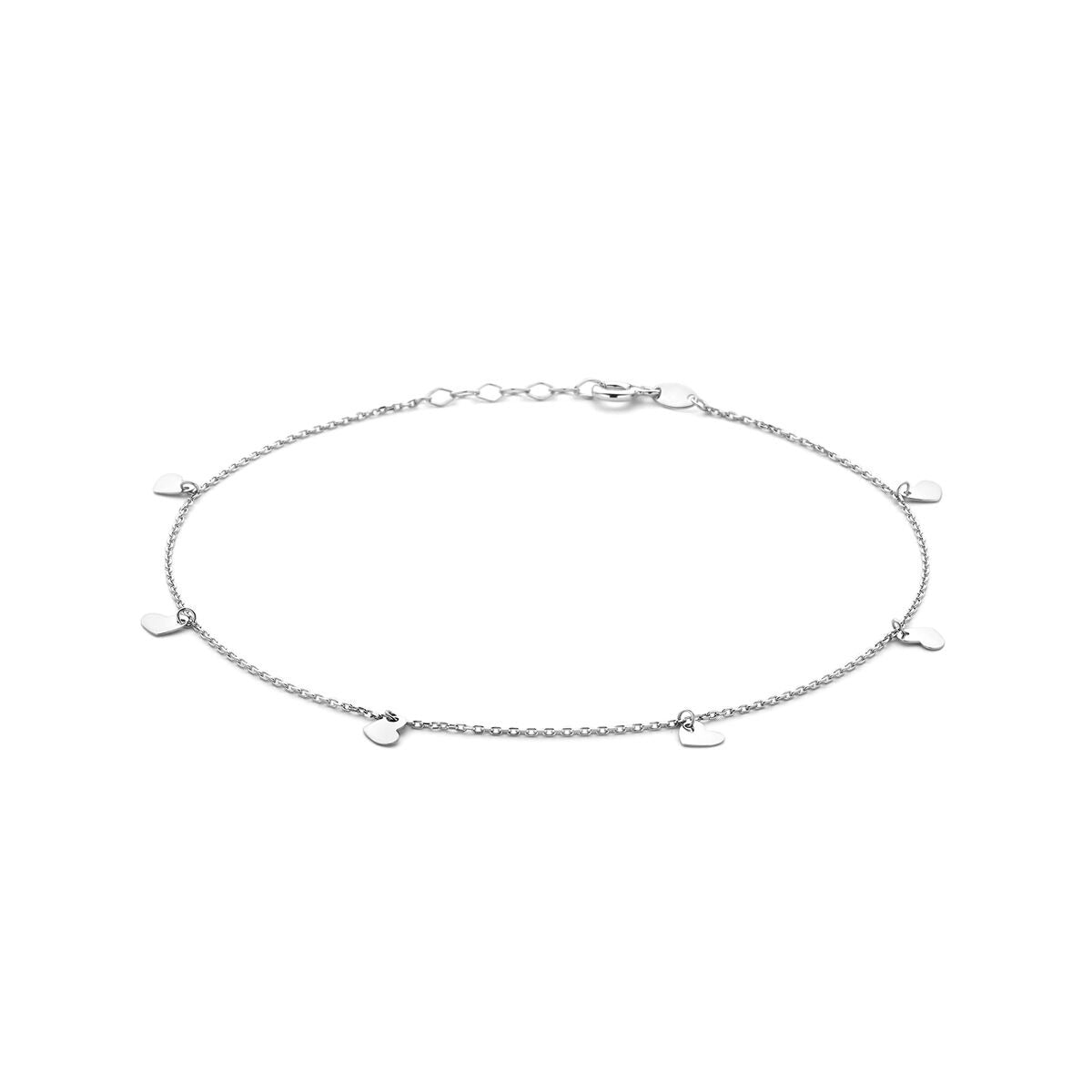 Bracelet en argent rhodié avec des cœurs, délicat et fin.