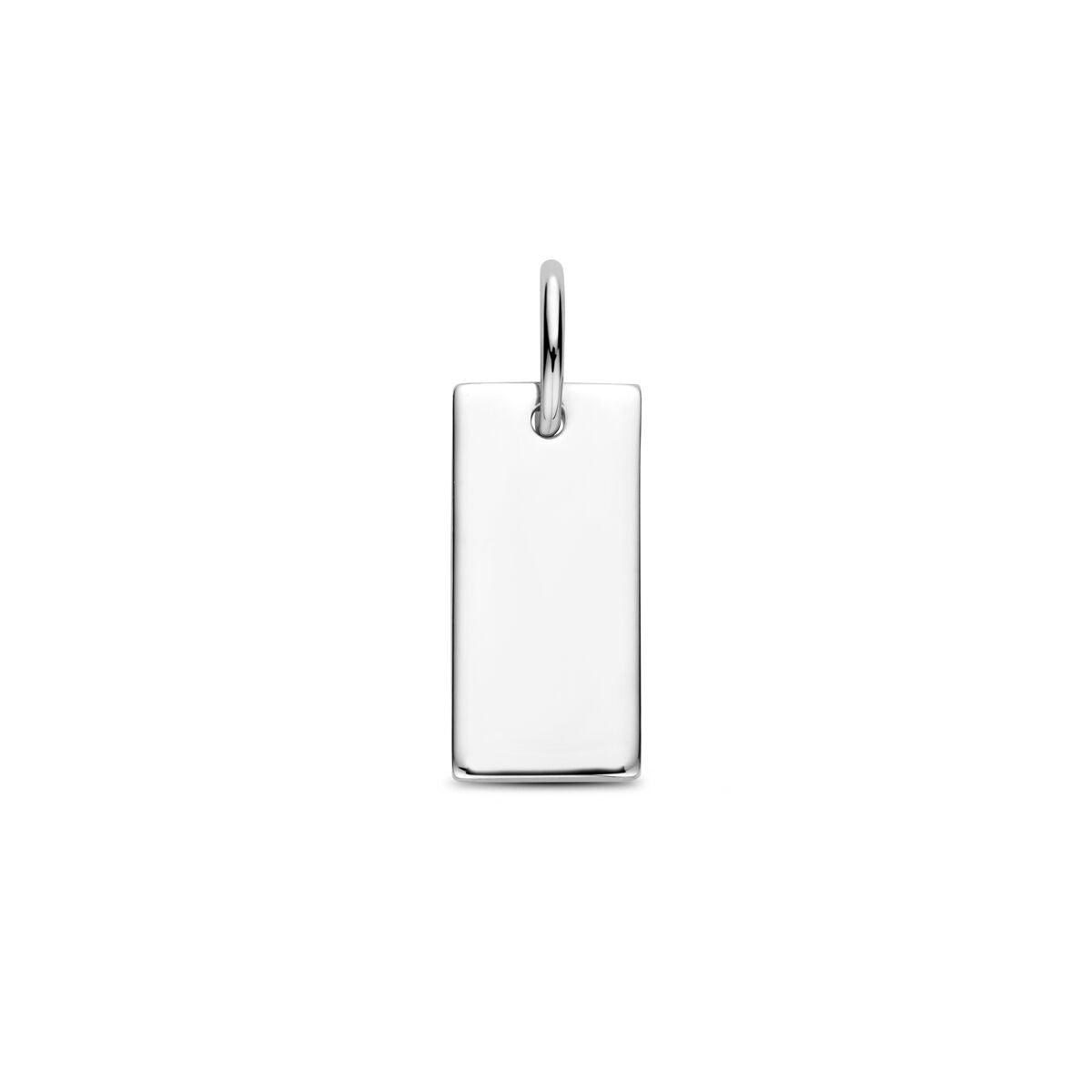 Pendentif en argent rhodié de forme rectangulaire.