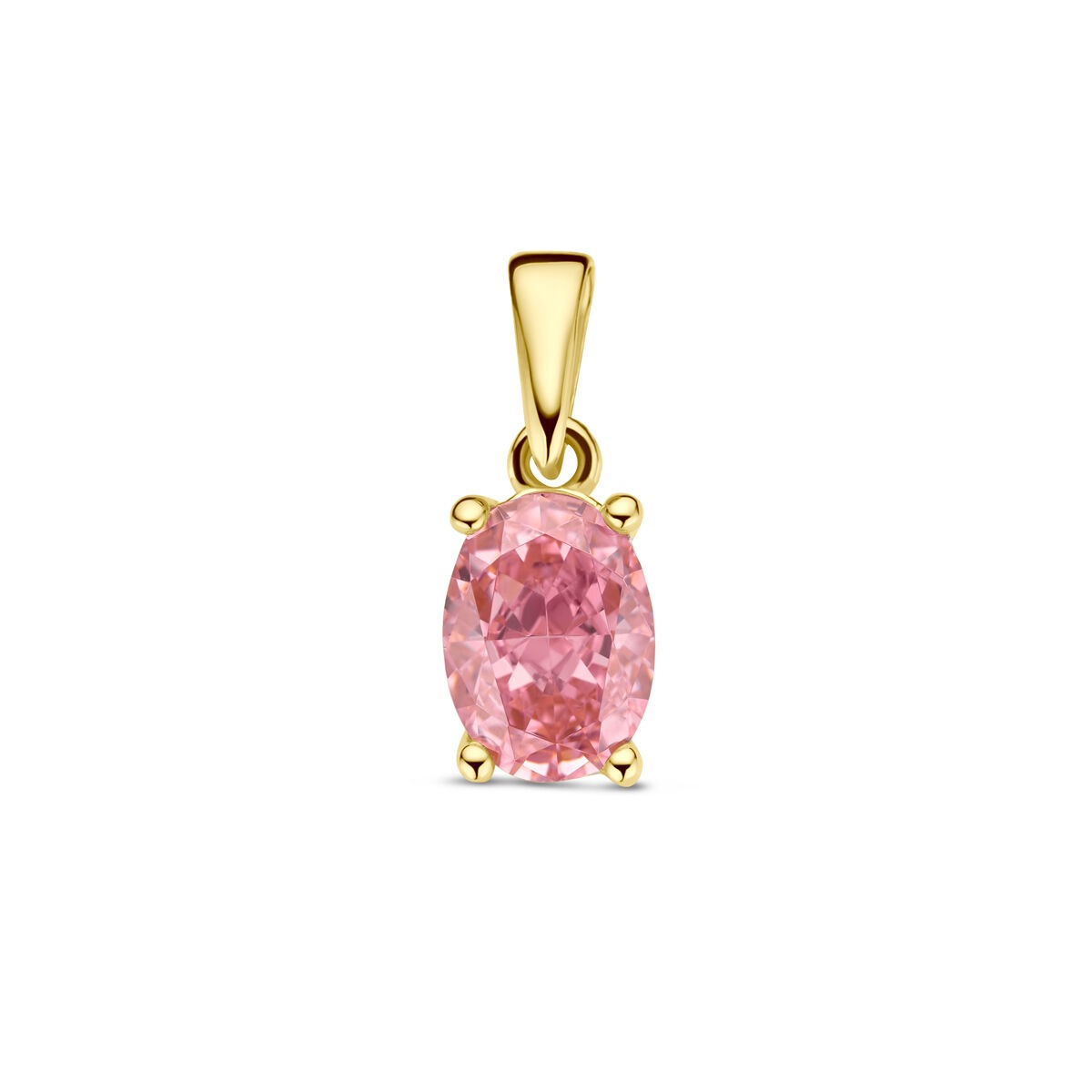 Pendentif en or jaune 14 carats avec zircon rose en taille ovale.