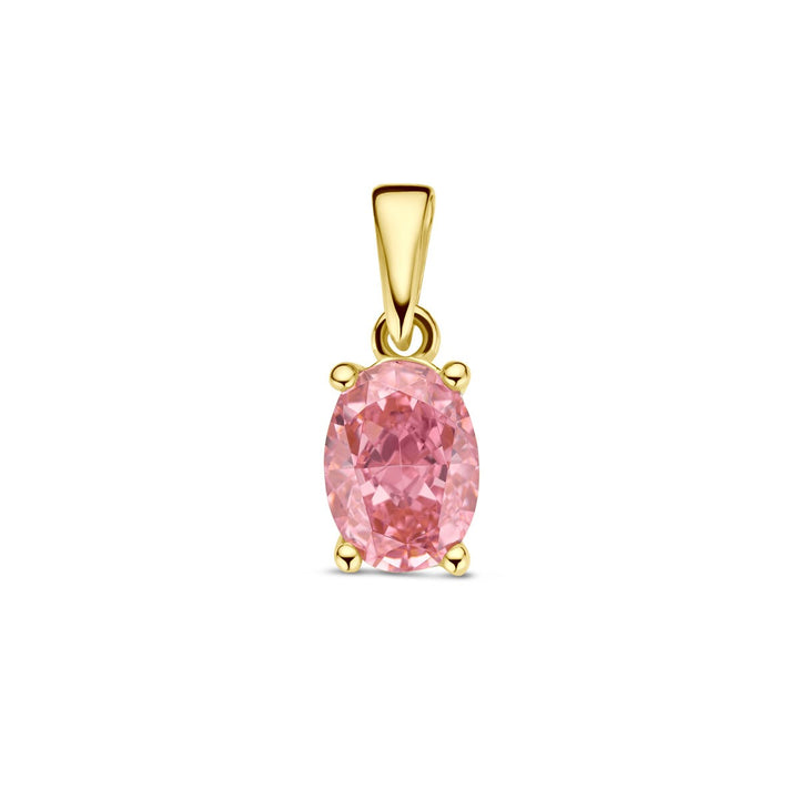 14k Geelgouden Hanger met Roze Zirkonia – Ovale Zetting