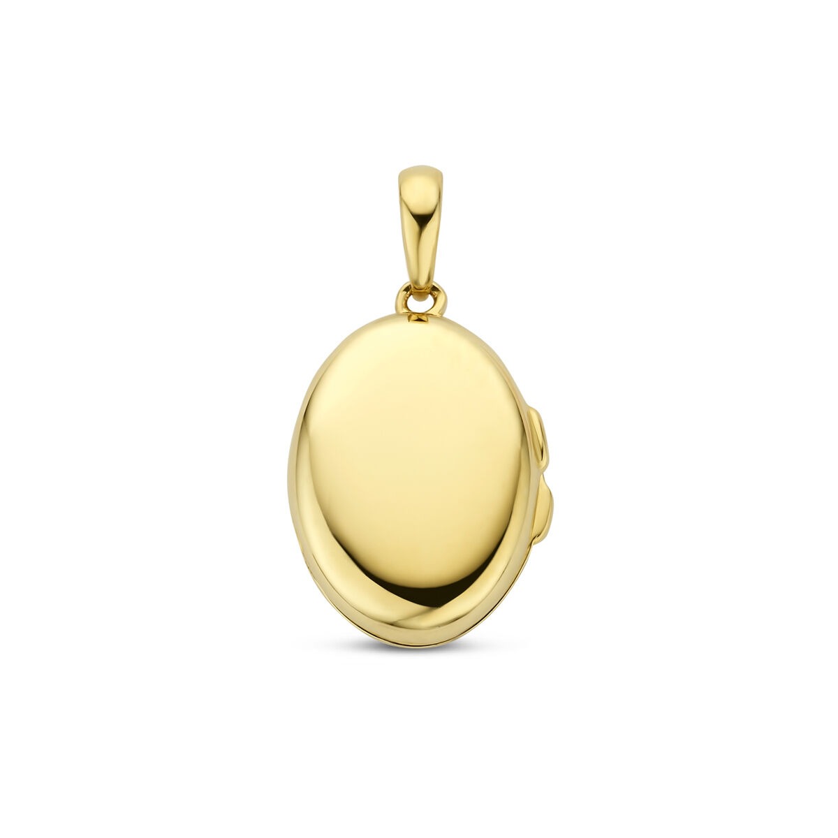 Pendentif ovale en or jaune 14 carats avec une finition lisse et brillante.