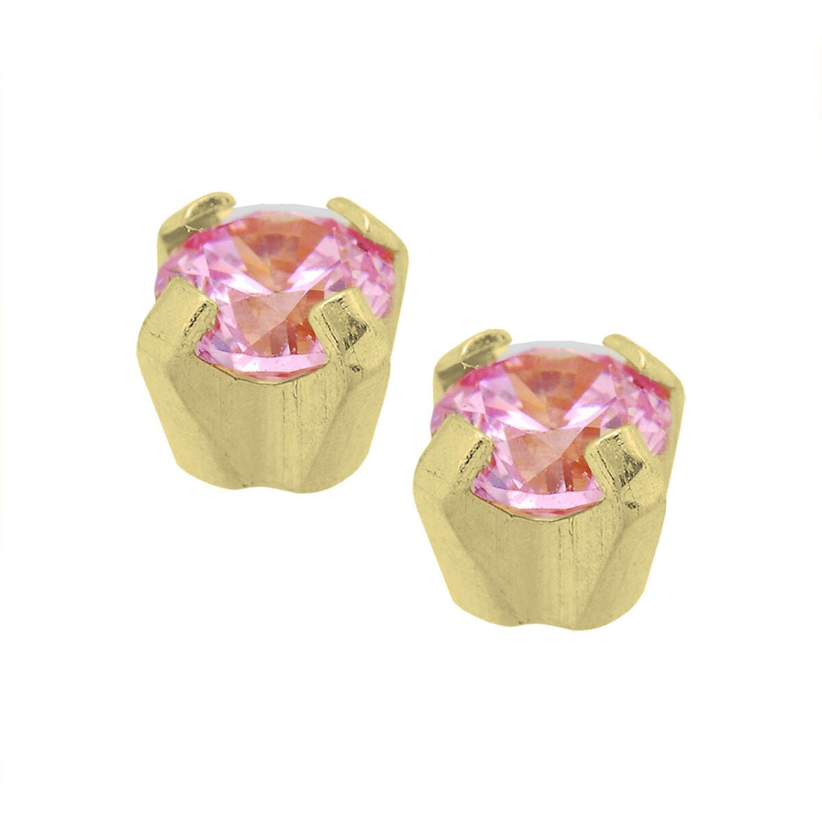 Boucles d'oreilles en or avec zirconia rose, design à griffes.