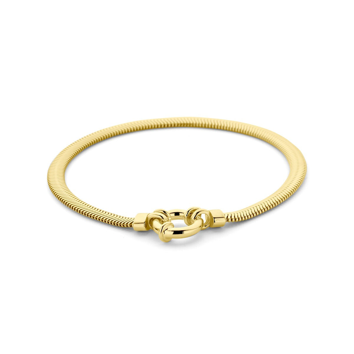 Bracelet en argent 925 plaqué or, design serpent plat avec fermoir en forme de boucle.