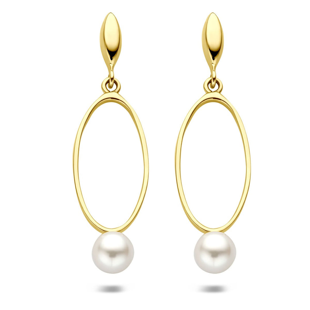 14k geelgouden oorhangers met parel 37 mm