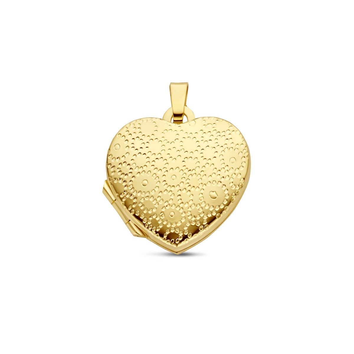 Pendentif en forme de cœur en or jaune 14 carats avec gravure florale.