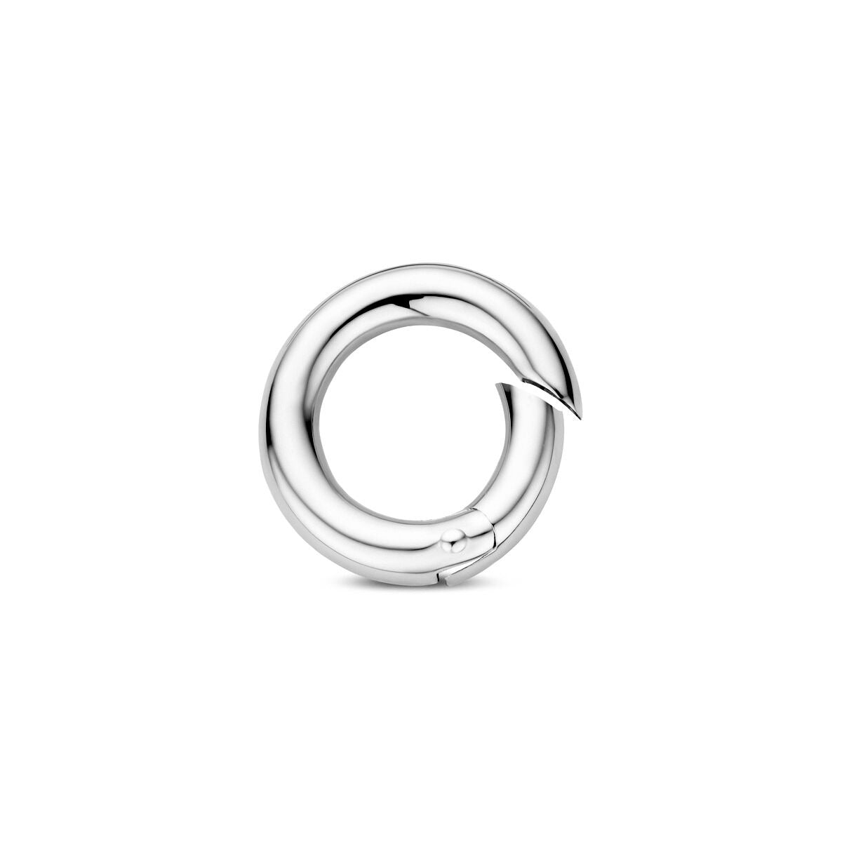 Connecteur en argent rhodié, de forme circulaire avec un design fluide et brillant.