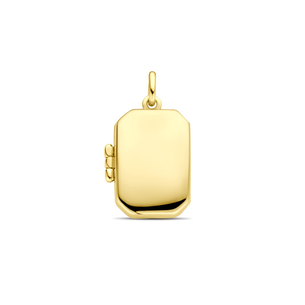 Pendentif ovale en or jaune 14 carats, avec une finition lisse et brillante.