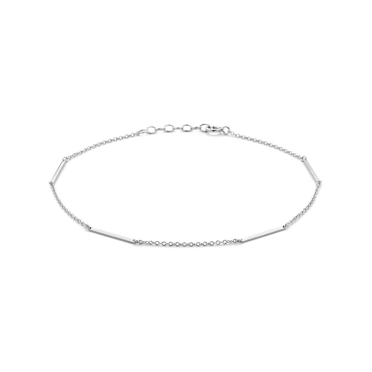 Bracelet en argent rhodié avec des plaques en forme de barre, longueur de 24 à 26 cm.