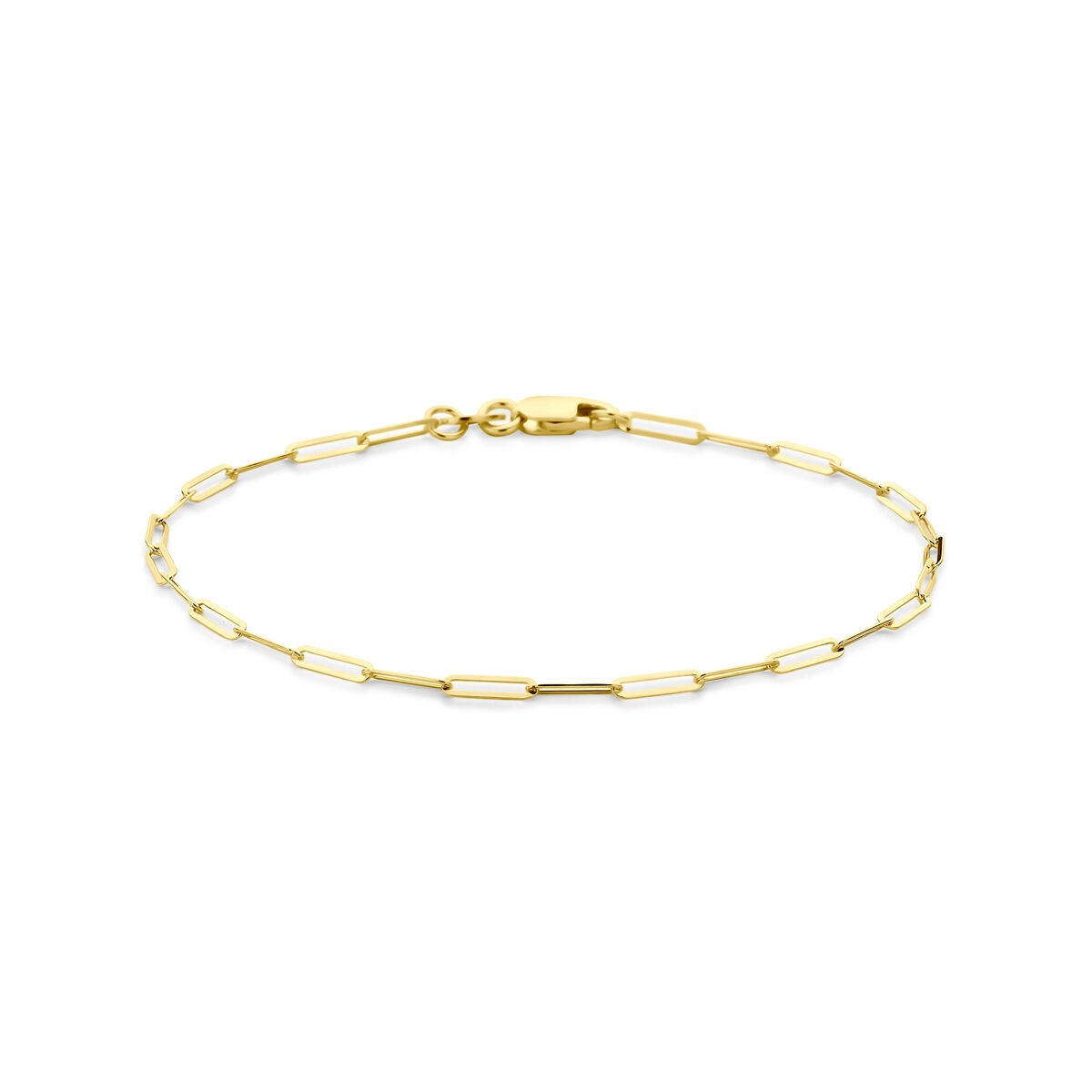 Bracelet en or 14 carats avec maillons en forme de clip en papier, 1,8 mm, 18 cm.