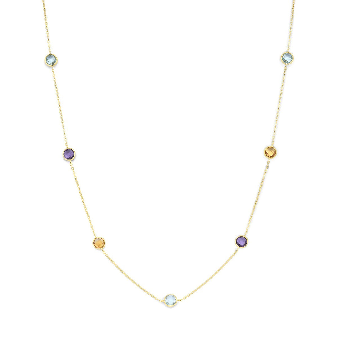 14k Geelgouden collier met citrien, amethist en topaas