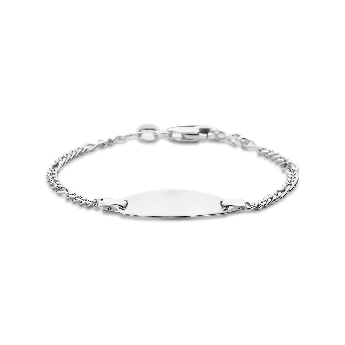Zilveren baby armband met gourmette schakel en een gladde graveerplaat, verstelbaar van 11 tot 13 cm.