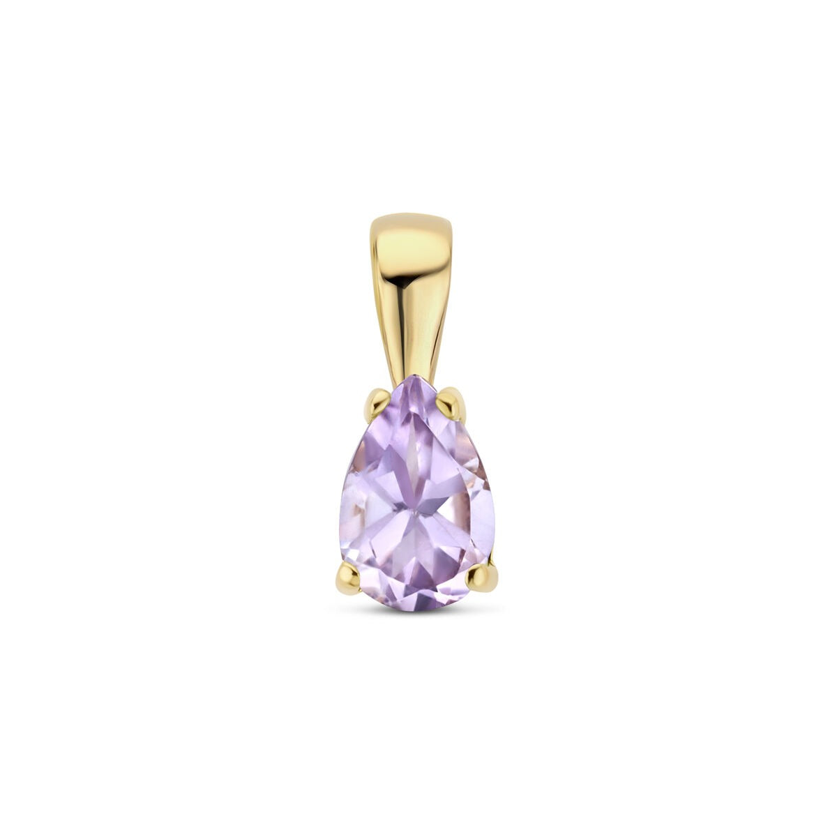 pendentif en or jaune 14 carats avec améthyste en forme de poire.