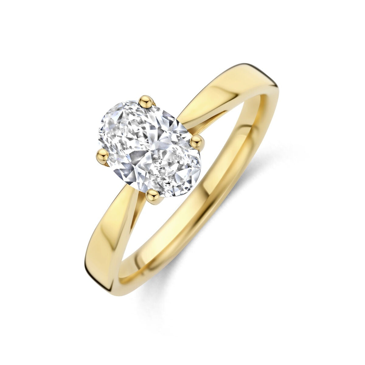 Bague en or jaune 14k avec deux diamants cultivés en laboratoire.
