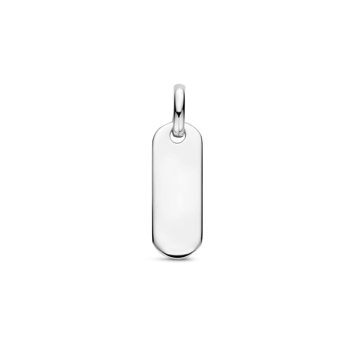 Pendentif en argent rhodié en forme de rectangle allongé, surface lisse et brillante.