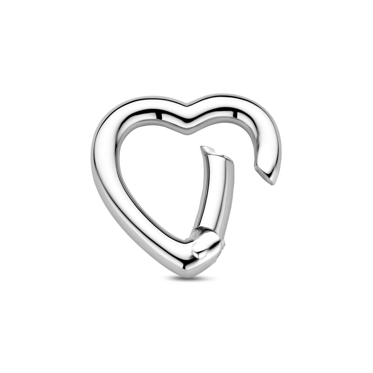 Connecteur en argent rhodié en forme de cœur, finition brillante et lisse.