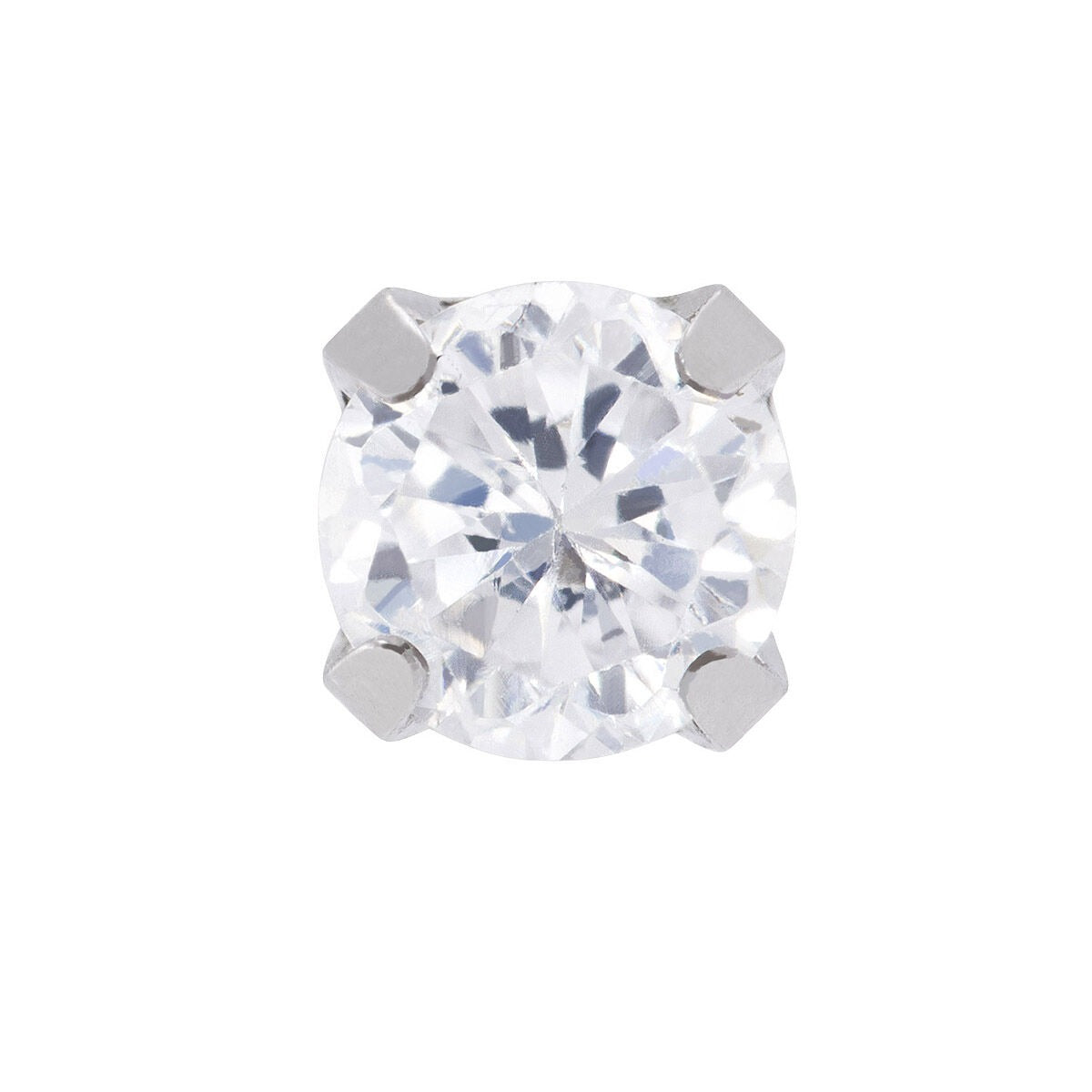 Boucles d'oreilles en acier chirurgical avec zirconia de 3 mm, serties de quatre griffes.