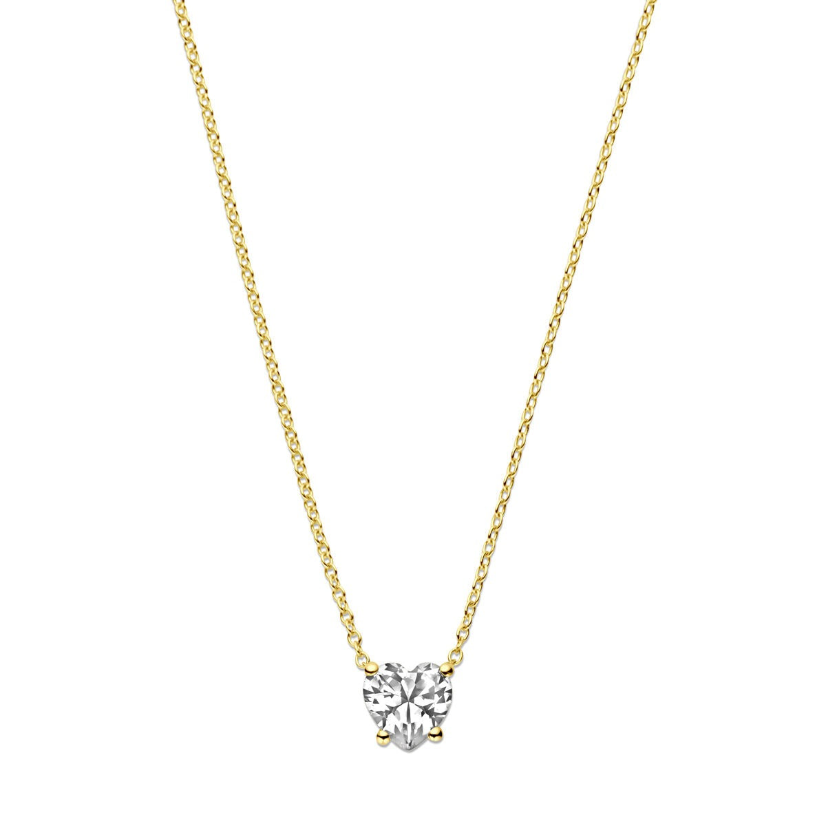 Collier en or jaune 14k avec zirconia en forme de cœur.