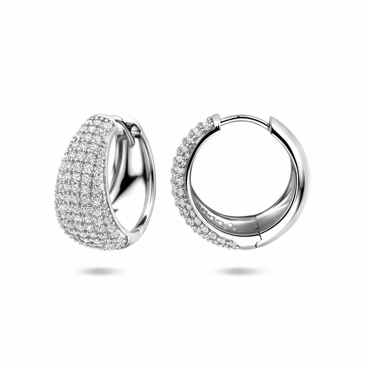 Créoles en argent avec zircone – rhodié argent 18 mm
