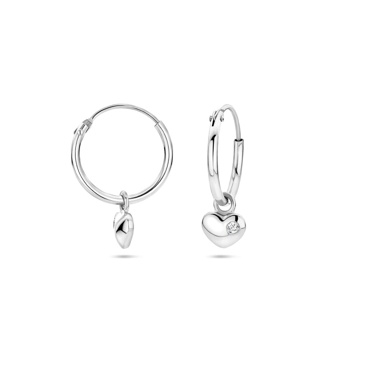 Créoles en argent avec cœur et zircone – rhodié