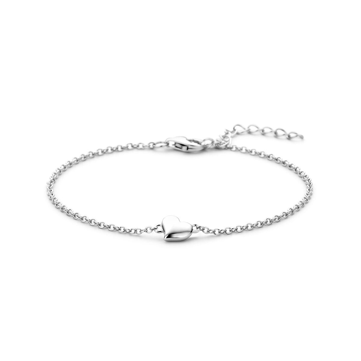 bracelet en argent rhodié 925 avec un cœur central et une chaîne ajustable