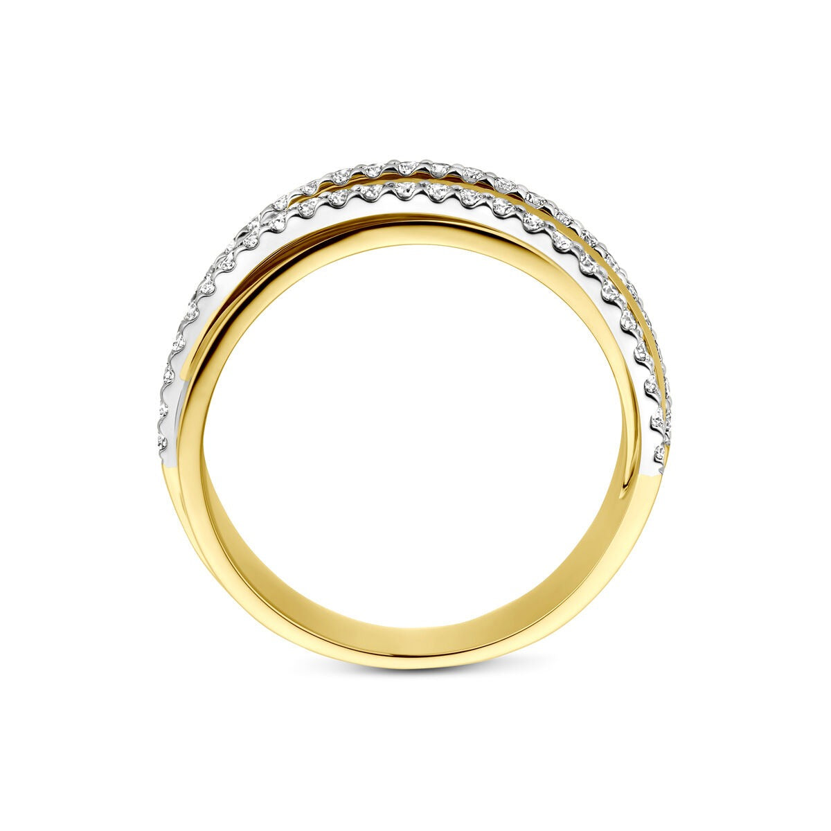Bague en or 14k bicolore avec diamants en sertissage pavé