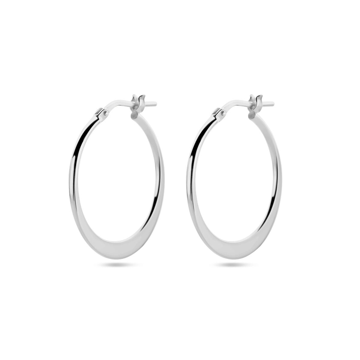 Boucles d'oreilles en argent rhodié de 24 mm, au design lisse et brillant.