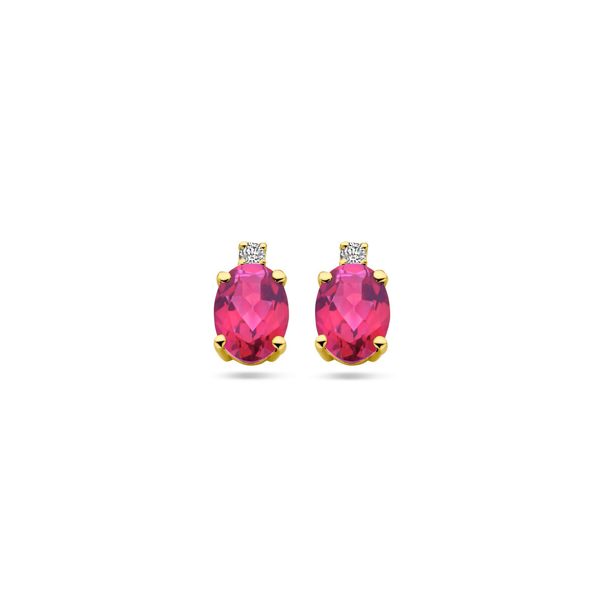 Boucles d'oreilles en or jaune 14 carats avec topaze rose et diamant, forme ovale.
