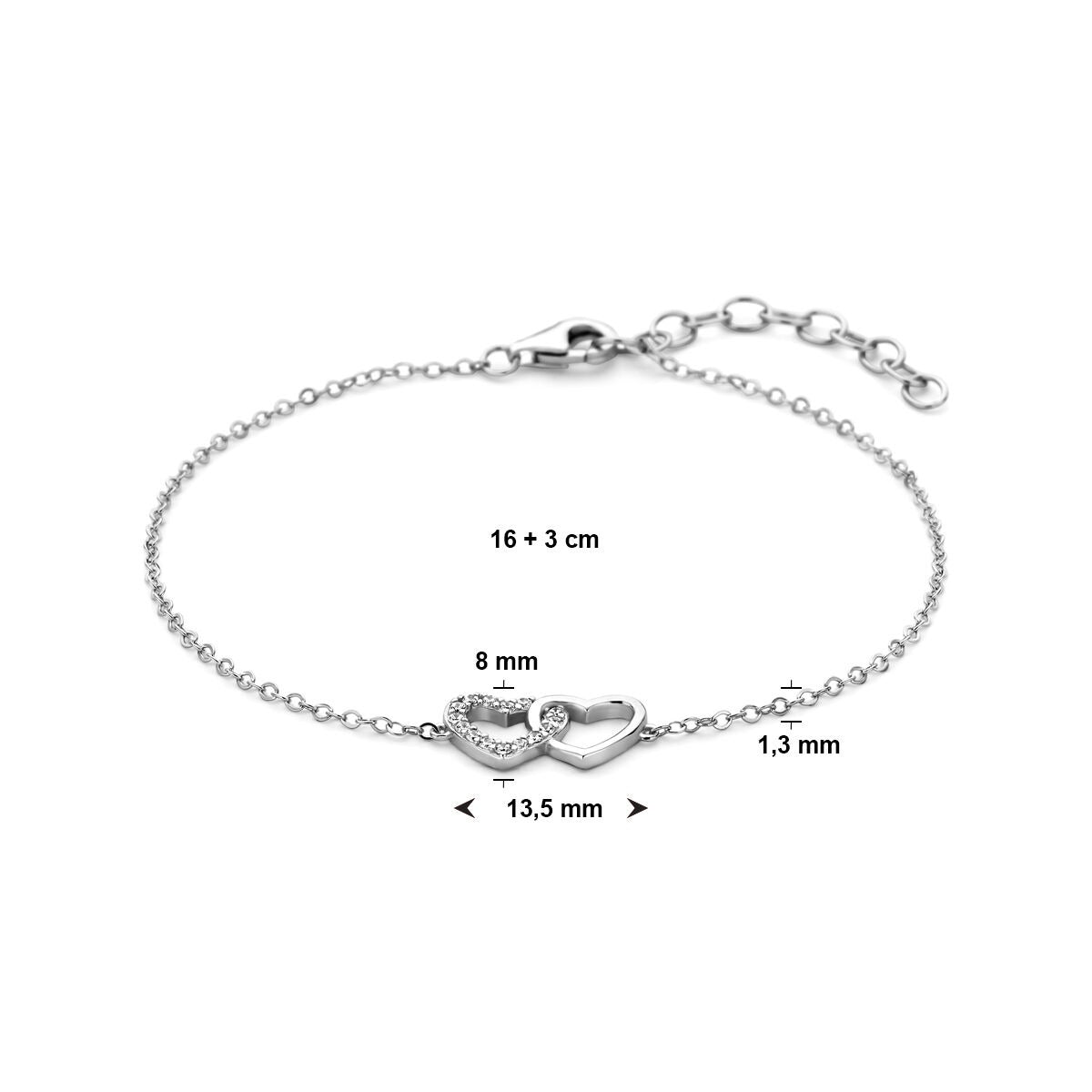 Bracelet en argent en forme de cœur avec zircone – rhodié