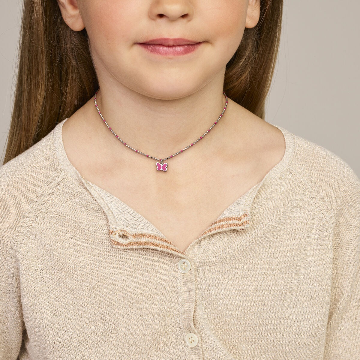 Collier pour enfant en argent 925 rhodié avec papillon