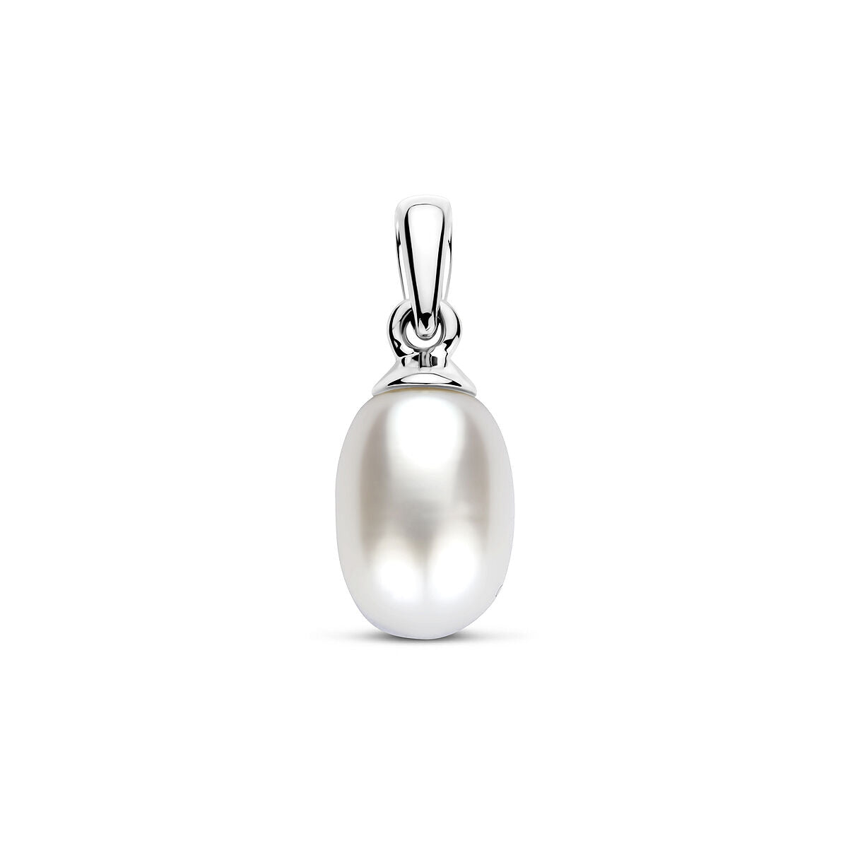 Pendentif en or blanc 14 carats avec perle d'eau douce ovale.