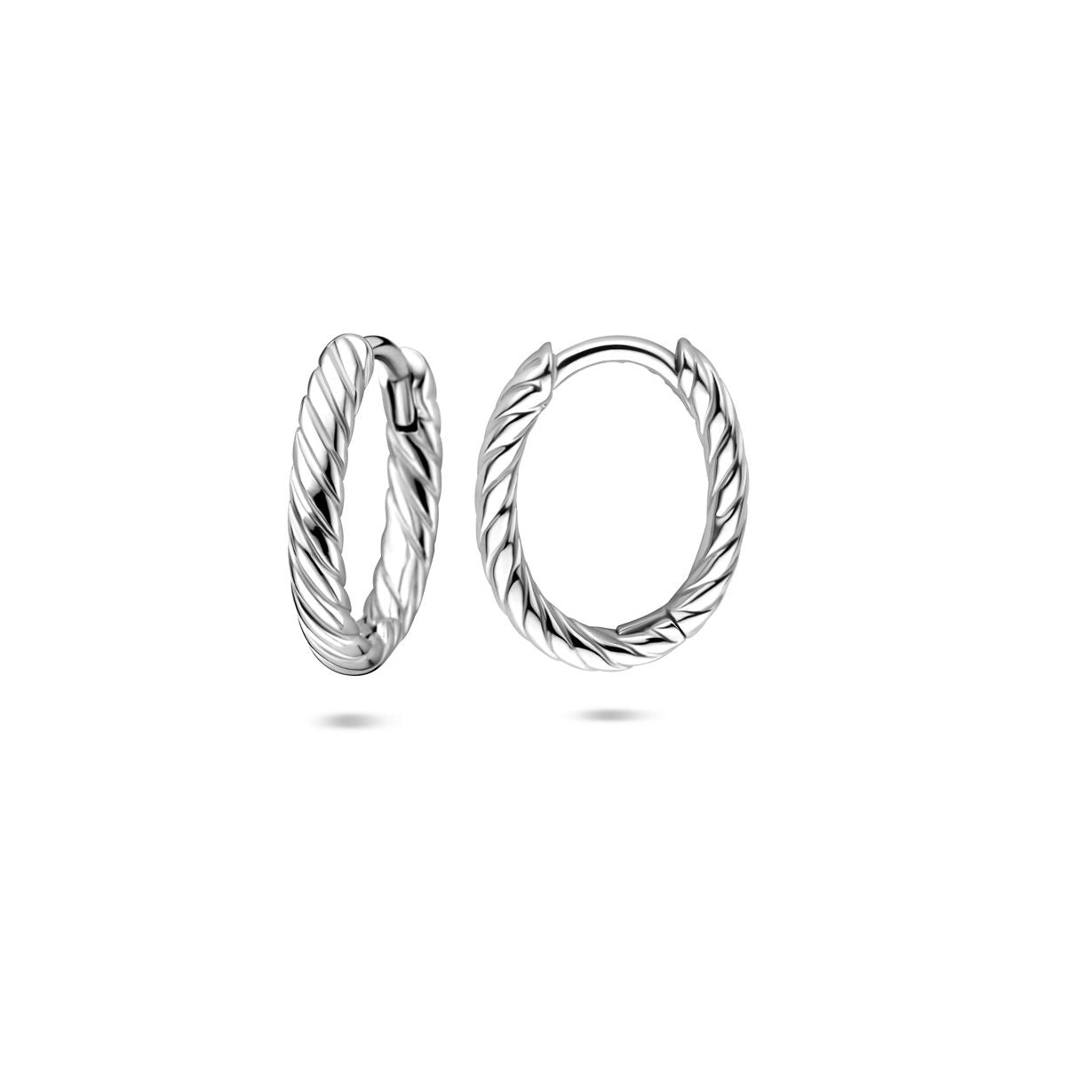 Boucles d'oreilles créoles en argent torsadées rhodiées 14 mm