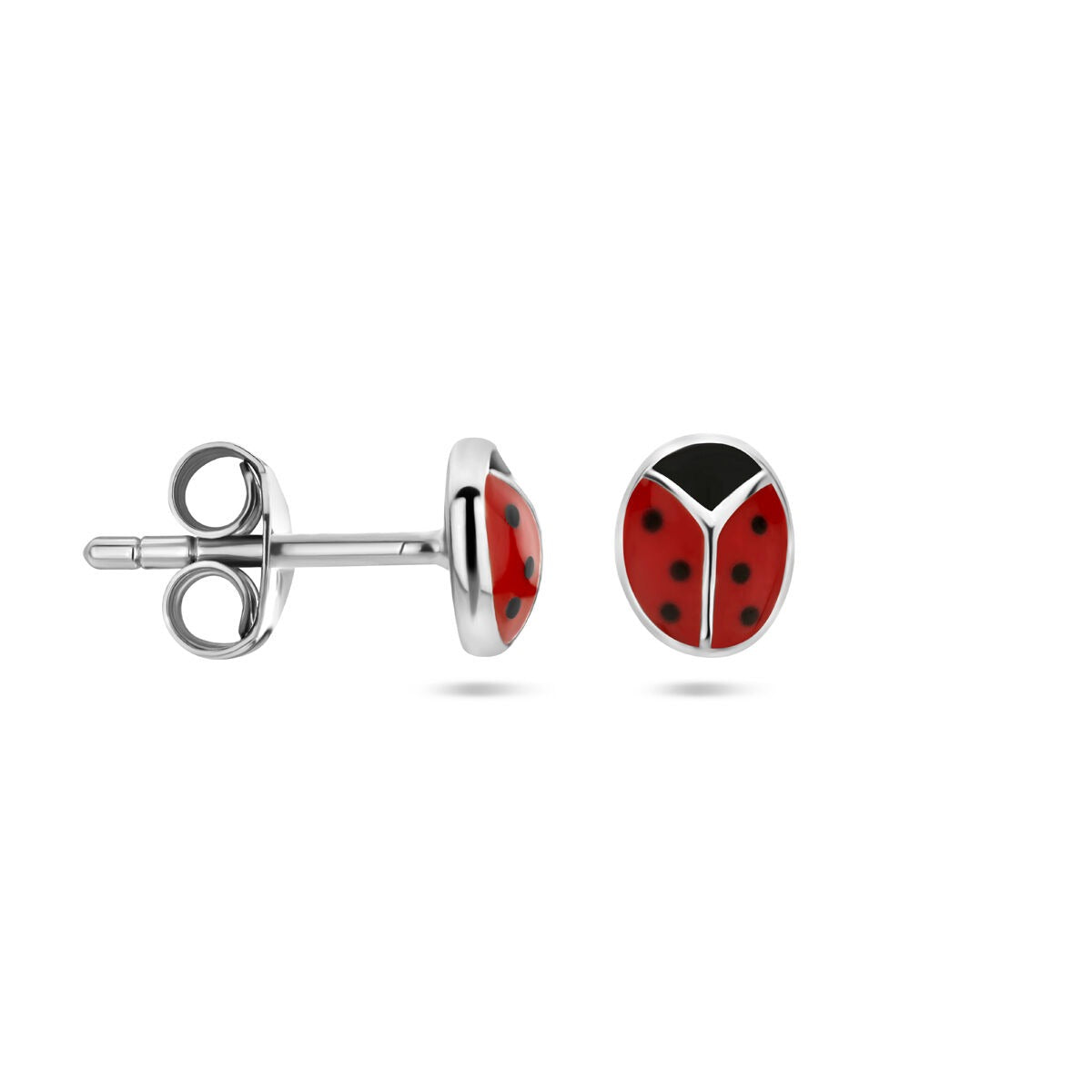 Boucles d'oreilles pour enfant argent coccinelle – rhodié avec émail