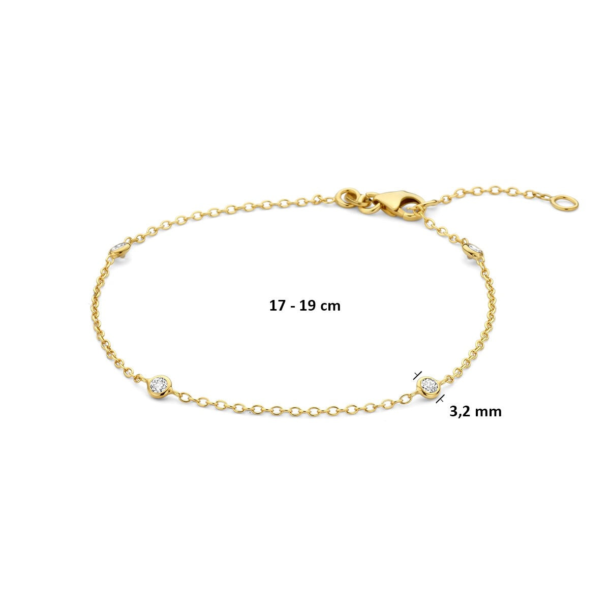 Bracelet pour femme en or jaune 14k avec zircone et maille ancre