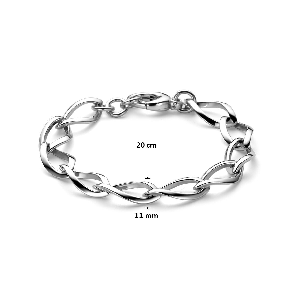 Bracelet en argent rhodié 925 avec mailles larges – 11 mm 20 cm