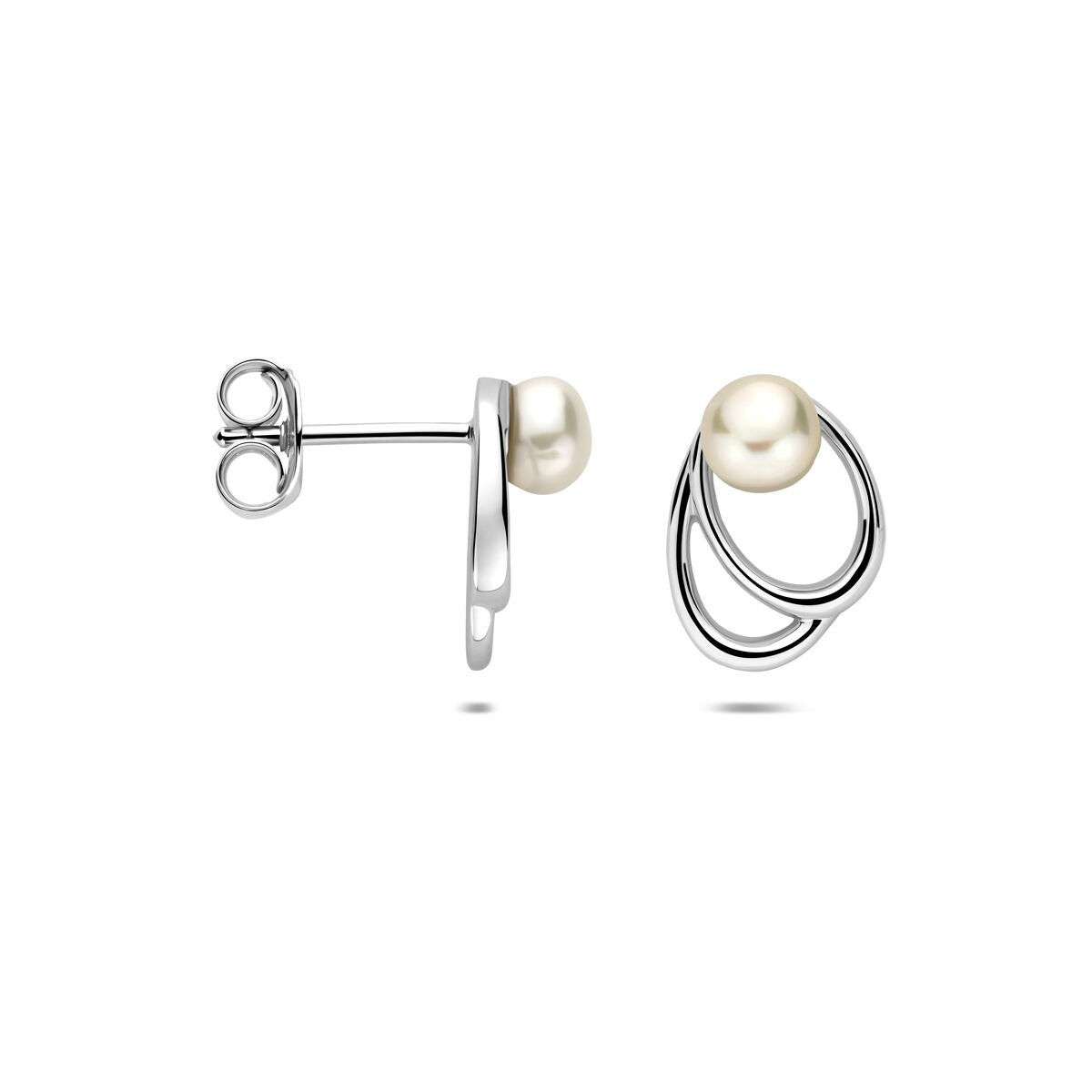 Puces d'oreilles en argent avec perle blanche – rhodié argent 12,5 mm