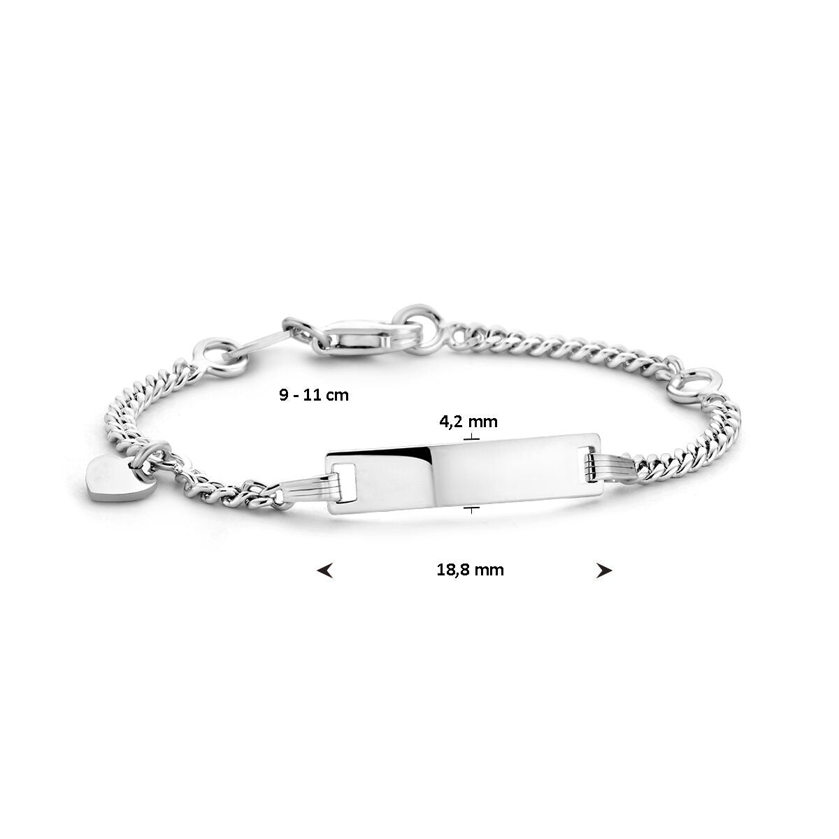 bracelet en argent rhodié plaque cœur 4,2 mm