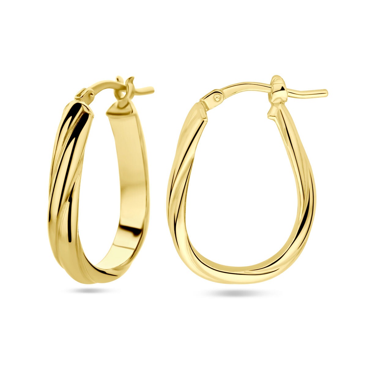 Créoles plaquées or argent pour femme – or jaune sur argent 925, design tordu 24 mm
