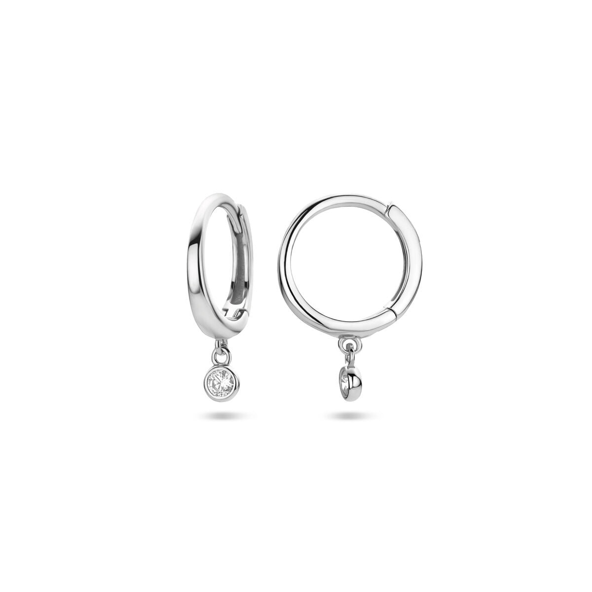 Créoles en argent avec zircone – rhodié argent 925, 16 mm de haut