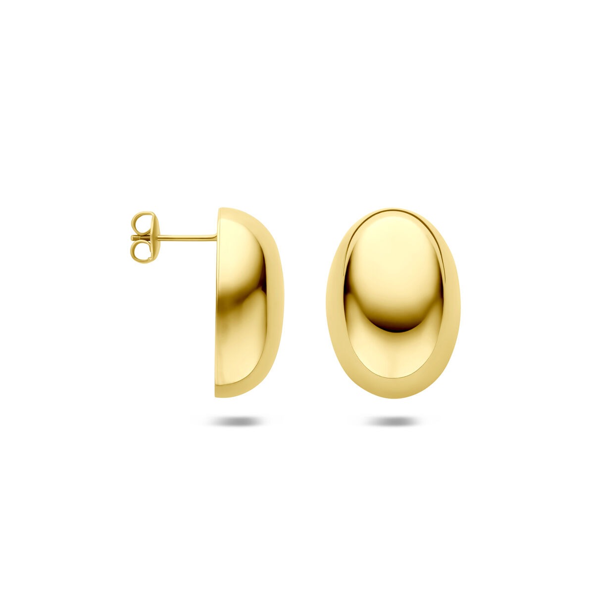 Puces d'oreilles en acier pour femme – Design ovale plaqué or 25 mm