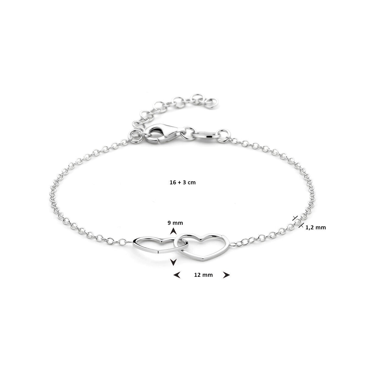 Bracelet en argent avec cœurs doubles – rhodié