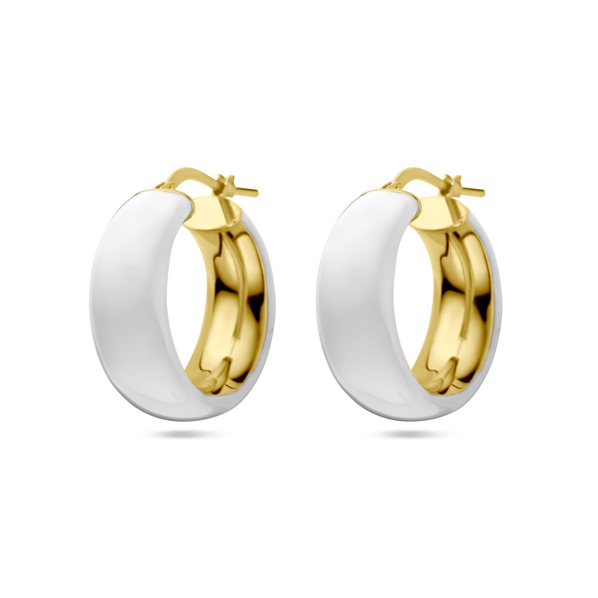Boucles d'oreilles en argent doré à l'or jaune avec émail blanc.