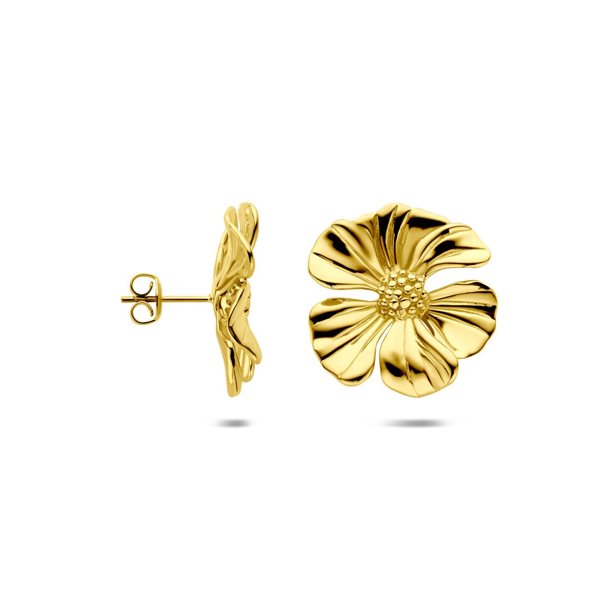 Puces d'oreilles en acier fleur jaune pour femme 26 mm