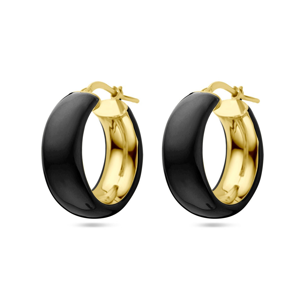 Boucles d'oreilles en argent doré à l'or jaune et émaillé en noir.