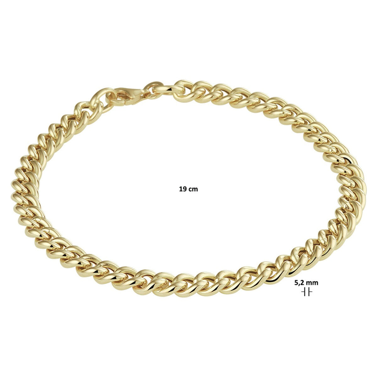 bracelet gourmet en or jaune 14k – pour femme 5,2 mm 19 cm