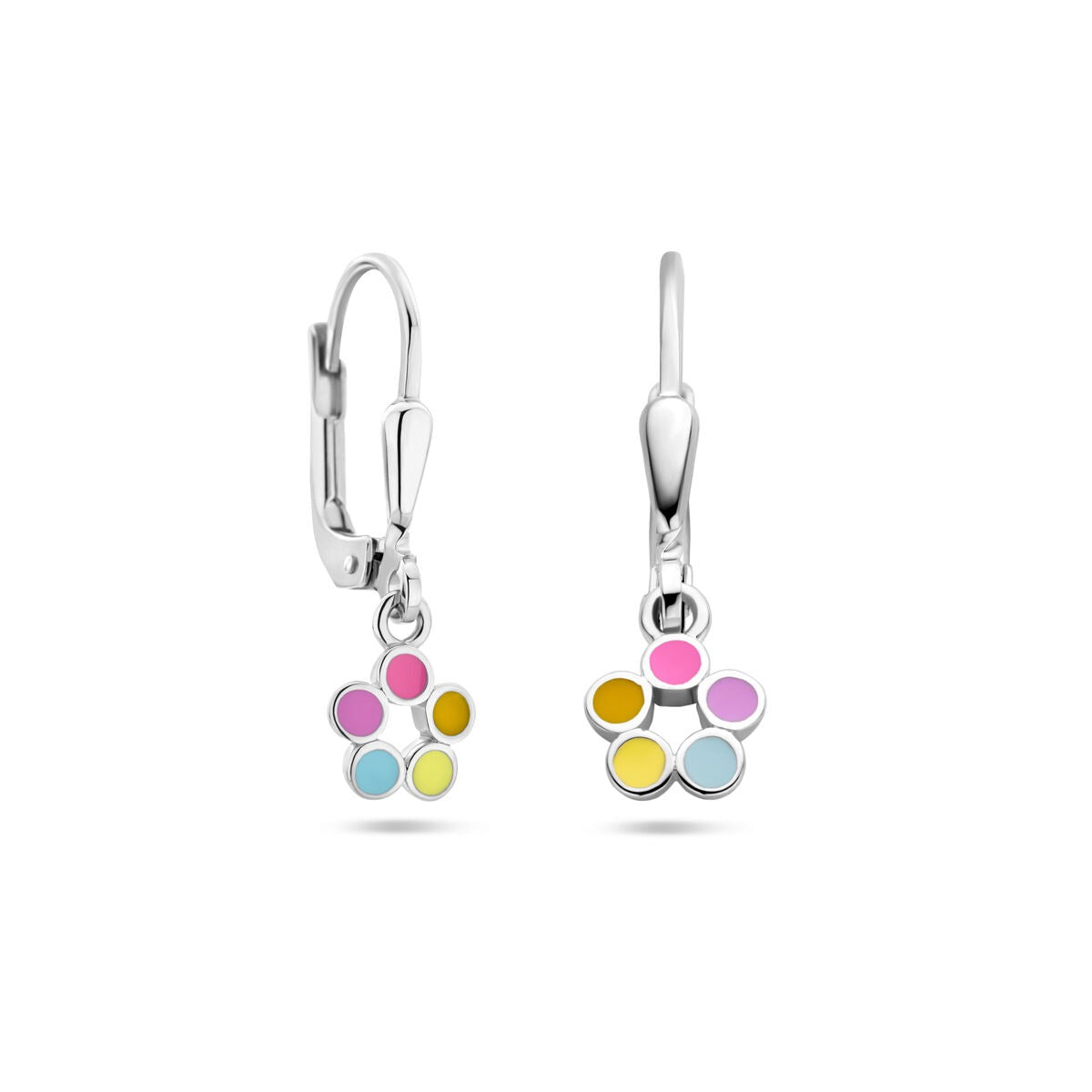 Boucles d'oreilles en argent fleur – rhodiées avec émail coloré