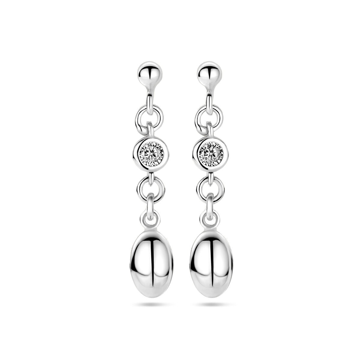 Boucles d'oreilles en argent rhodié 925 avec zirconia, en forme de goutte.