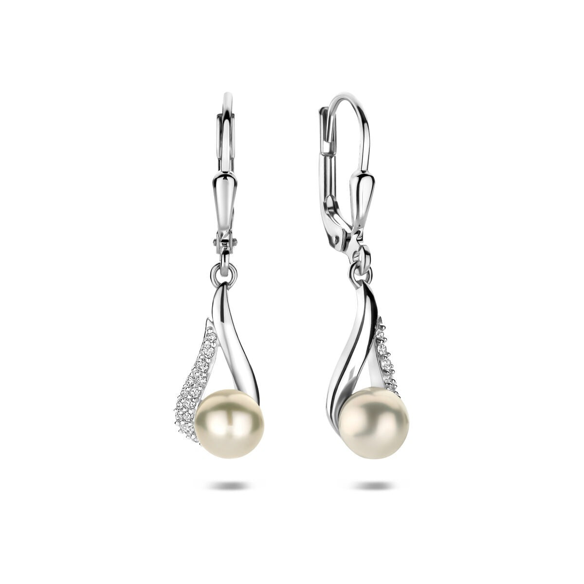 Boucles d'oreilles en argent avec perle et zircone – rhodié argent 30 mm