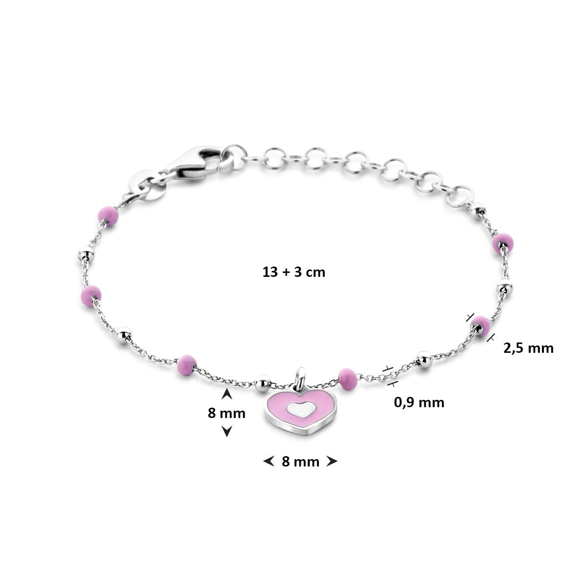 Bracelet en argent pour enfant avec cœur 13 + 3 cm