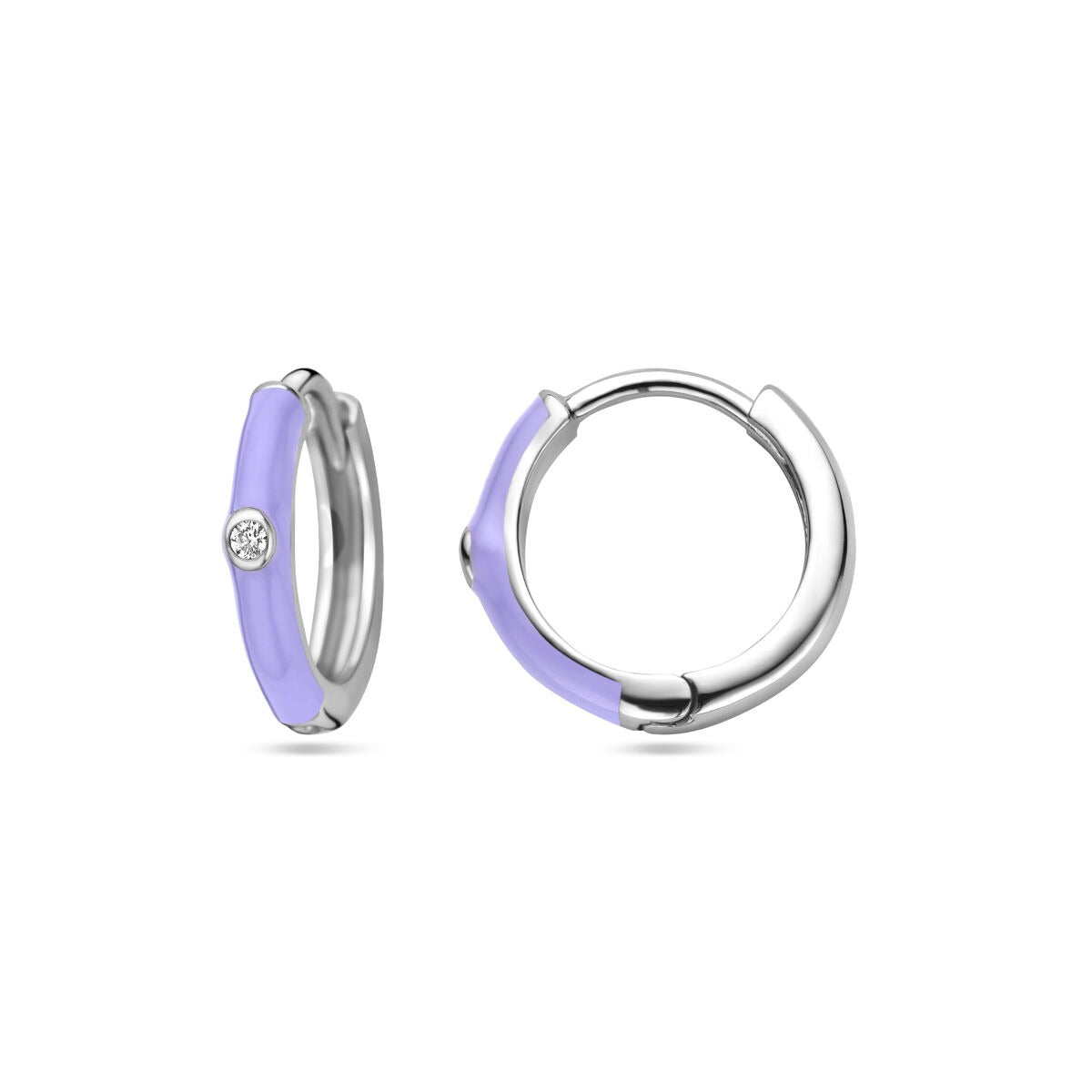 Boucles d'oreilles en argent pour femme avec zircone et émail violet – rhodié 15 mm