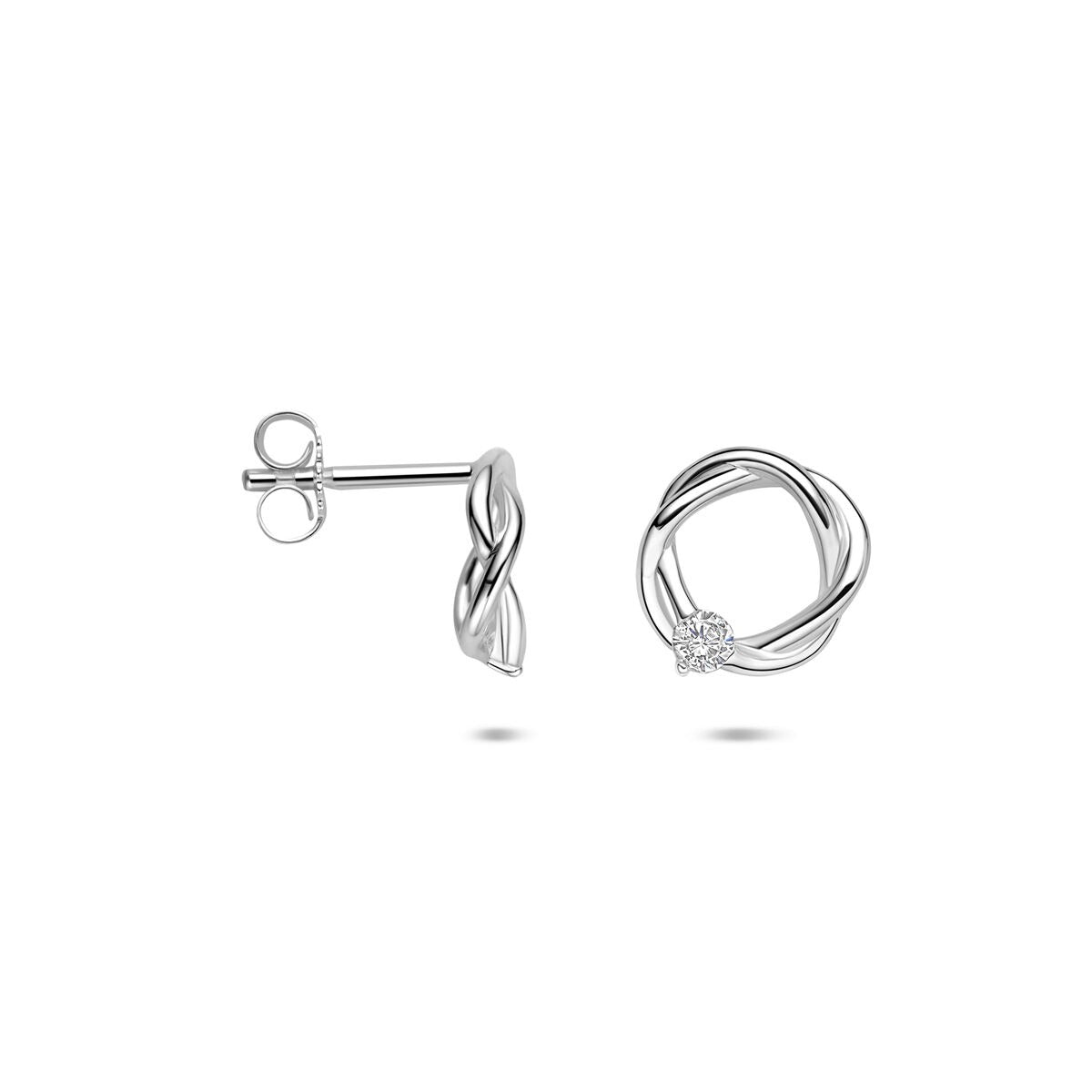 Puces d'oreilles rhodiées en argent 925 avec zircone – Ø 10 mm